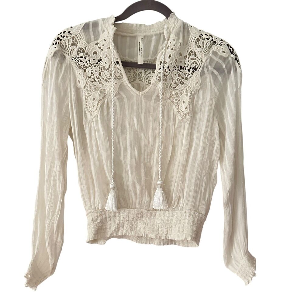 Anthropologie White Lace Butterfly Boho Long Sleeve Blouse Size XS (2)
